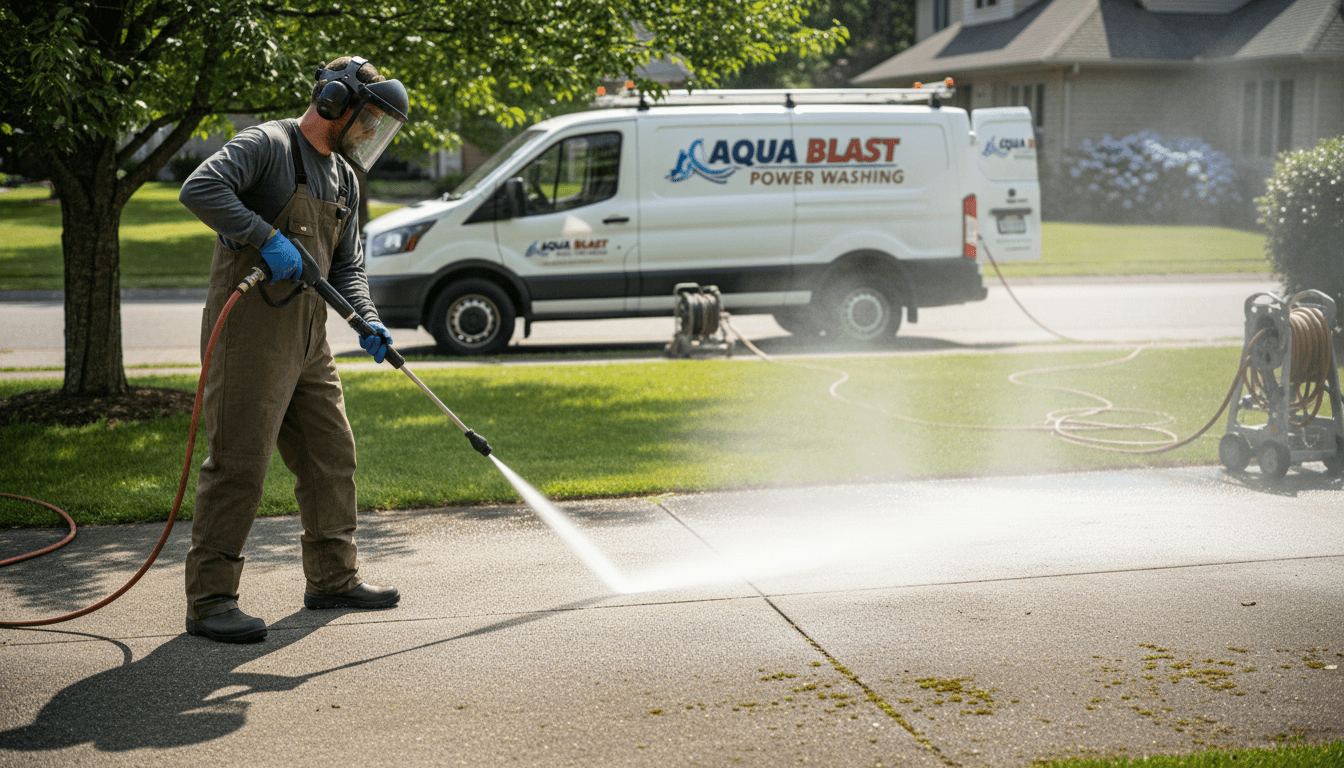 Pressure washing a concrete driveway in Toronto
