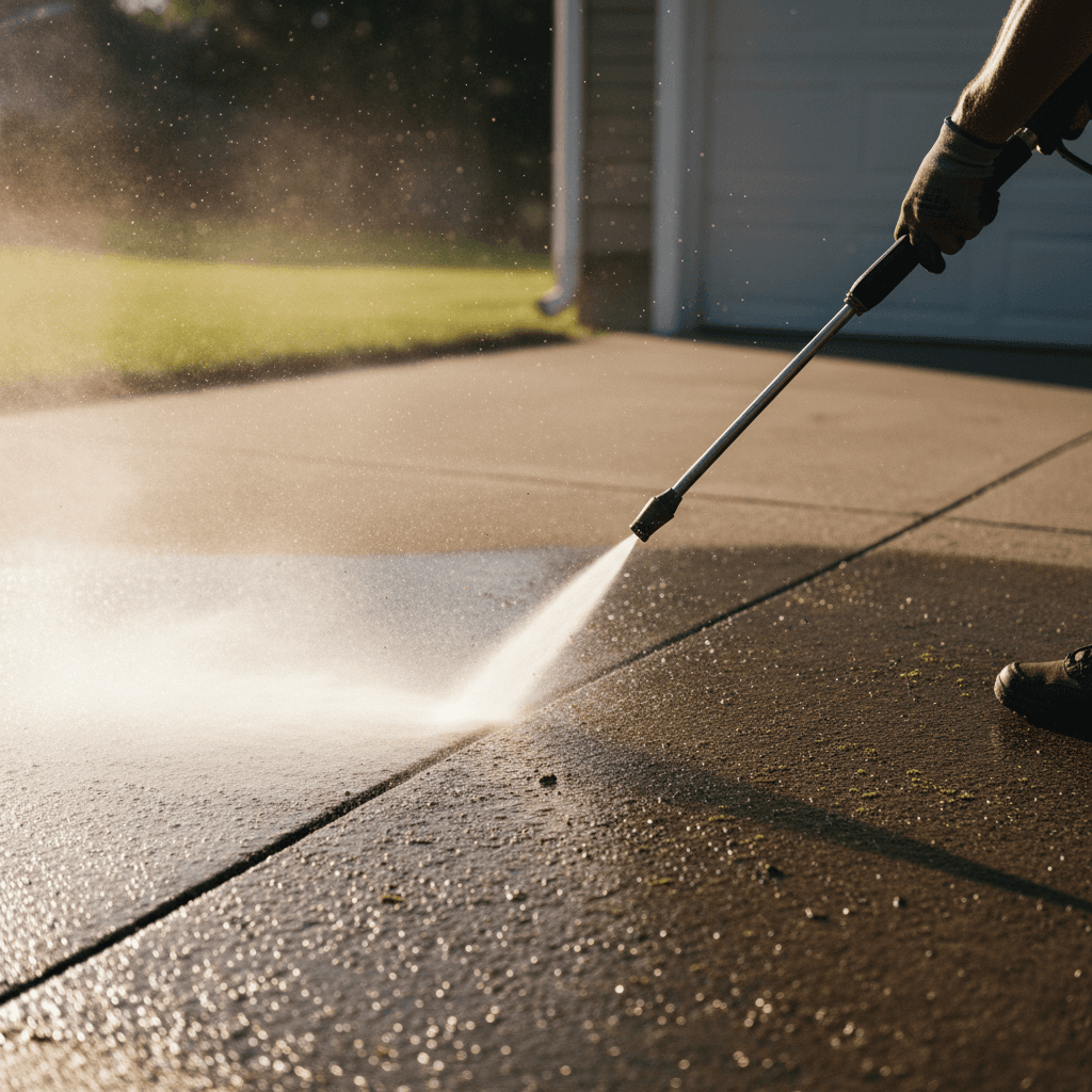 Pressure washing a residential driveway in Toronto
