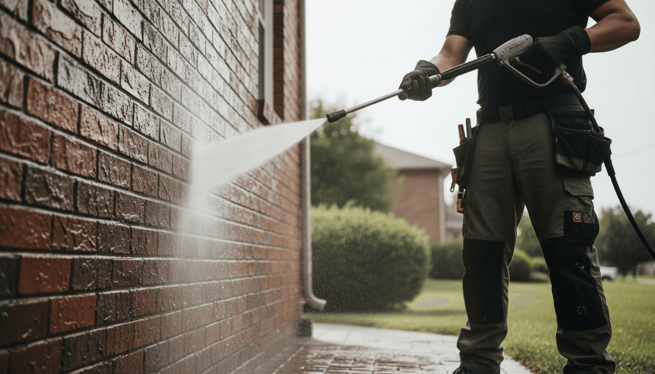 Pressure washing a building exterior in Toronto
