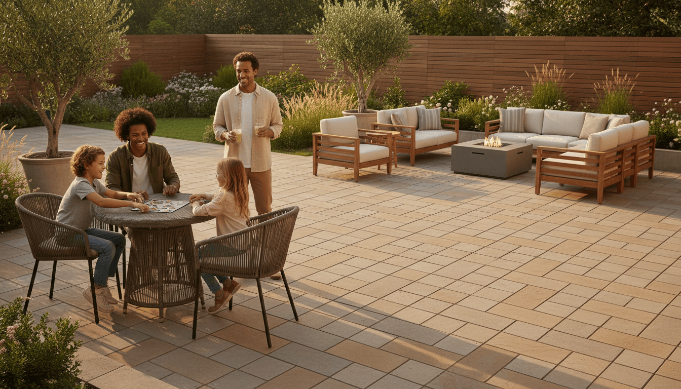 Homeowner admiring a freshly cleaned patio